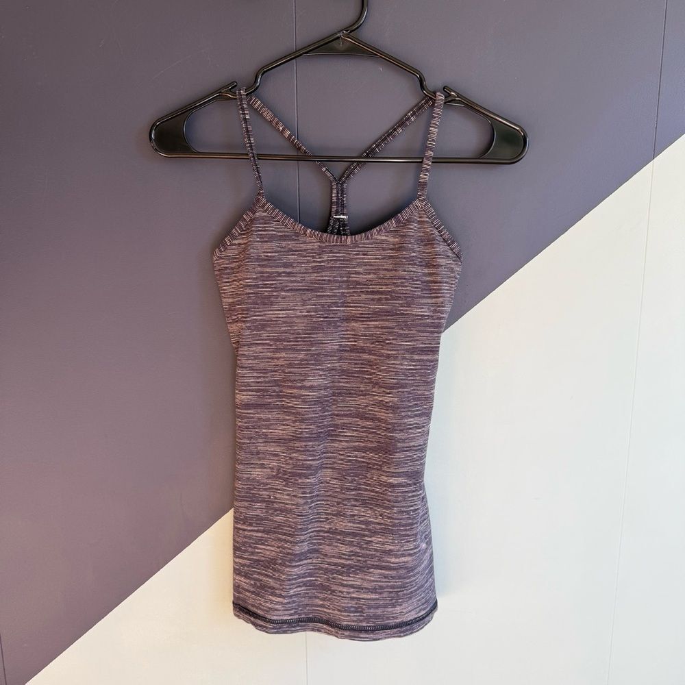Lululemon Power Y Tank, Black Wee Stripe, Size 2, VGUC
